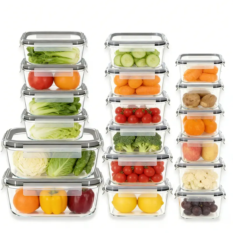 18-Pack 8 oz Glass Meal Prep Containers with Airtight Leakproof Lids, 4-Compartment Food Storage Containers, BPA-Free, Microwave & Dishwasher Safe