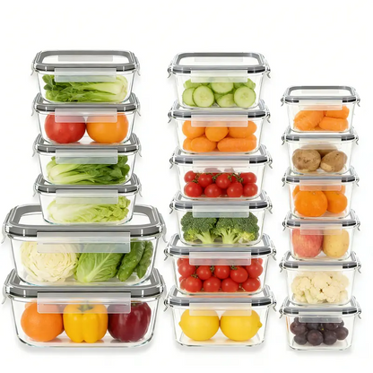 18-Pack 8 oz Glass Meal Prep Containers with Airtight Leakproof Lids, 4-Compartment Food Storage Containers, BPA-Free, Microwave & Dishwasher Safe