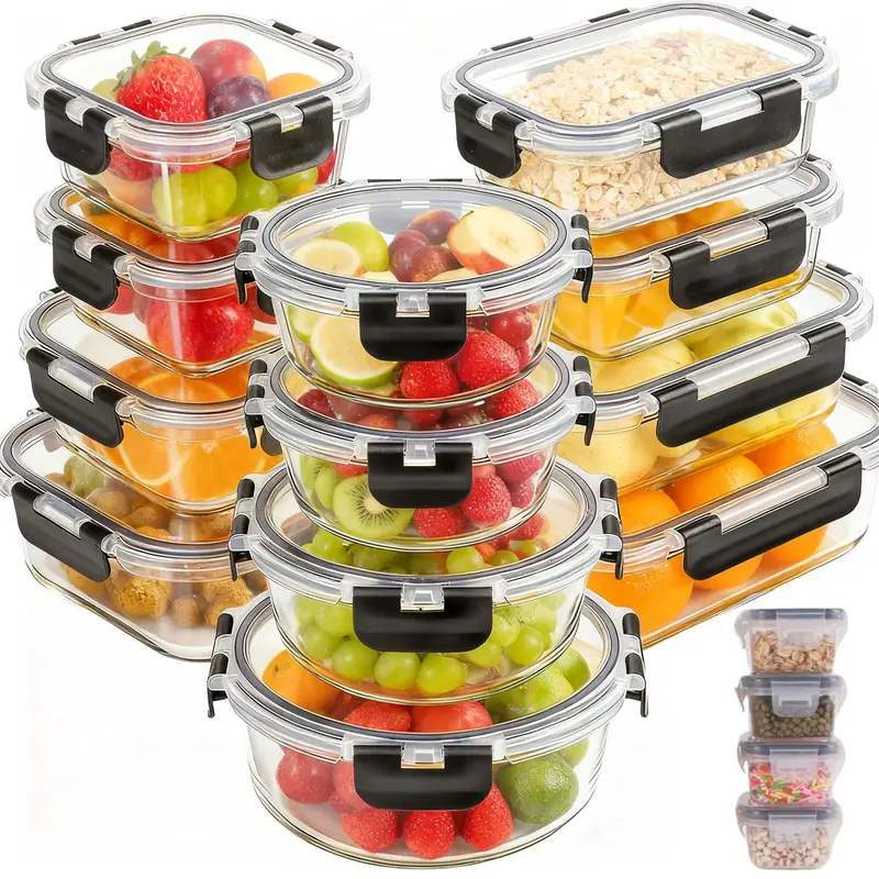 18-Pack 8 oz Glass Meal Prep Containers with Airtight Leakproof Lids, 4-Compartment Food Storage Containers, BPA-Free, Microwave & Dishwasher Safe
