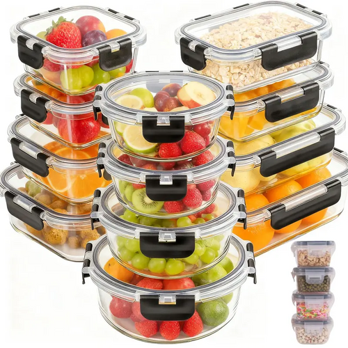 18-Pack 8 oz Glass Meal Prep Containers with Airtight Leakproof Lids, 4-Compartment Food Storage Containers, BPA-Free, Microwave & Dishwasher Safe