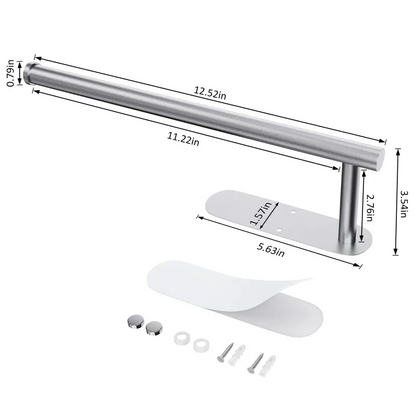 Under Cabinet Paper Towel Holder, Self-Adhesive Stainless Steel Wall Mount Rack, Space-Saving Kitchen Organizer for Paper Towels, Plastic Wrap, Foil & Cups, No-Drill Storage Shelf for Kitchen, Bathroom, RV & Home